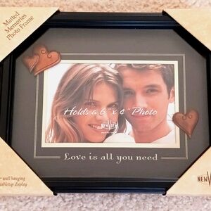Black photo frame 4" x 6". Love puffy brass-like hearts Valentine's Day gift NIB